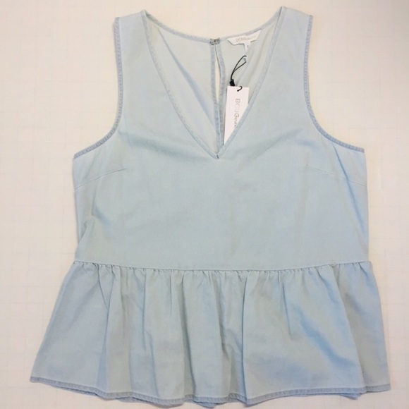 BCBGeneration Light Chambray V-neck Sleeveless Flounce Hem Top Blouse - Picture 14 of 14